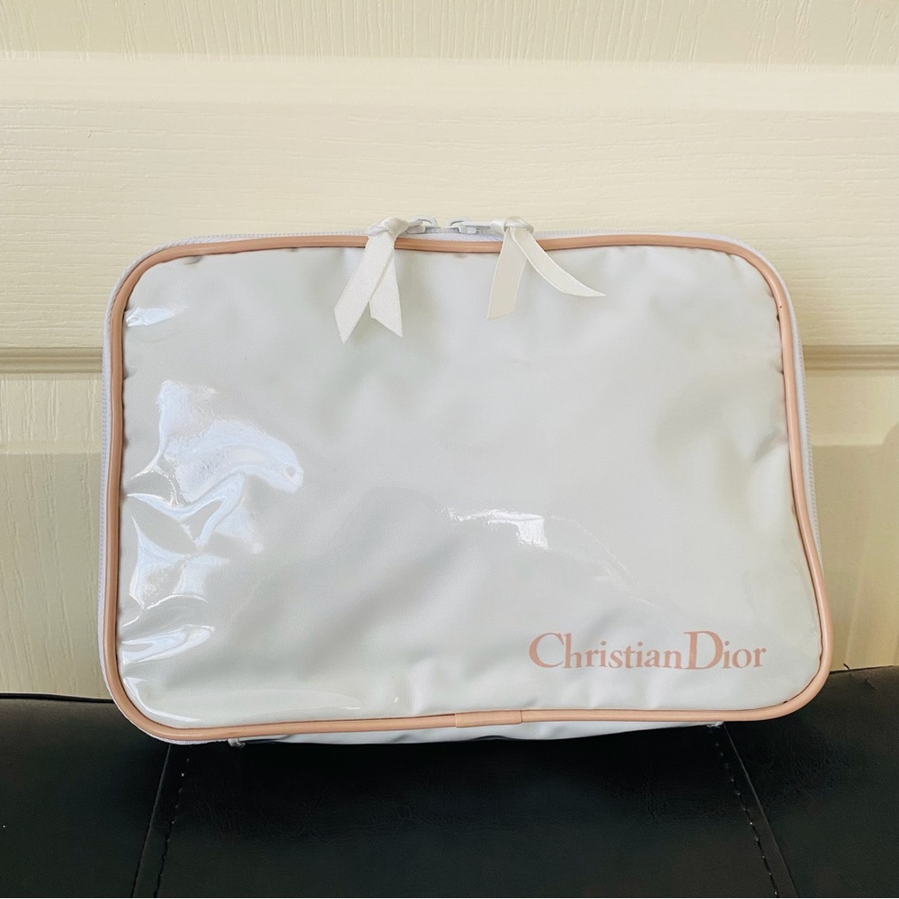 Christian Dior White Vinyl PVC Makeup Pouch Cosmetic Organizing Bag